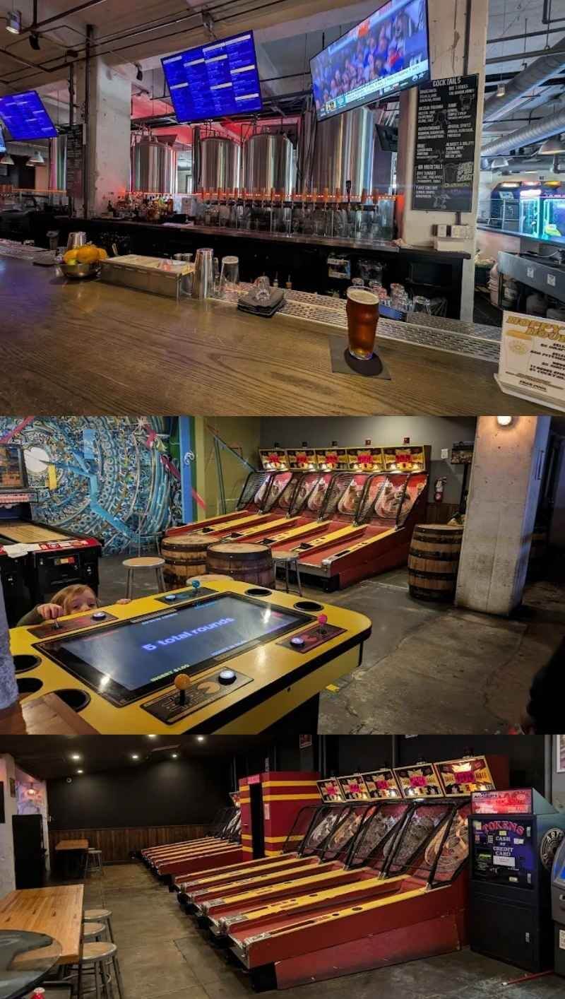 Arcade games and bowling at Arts District Brewing Co.